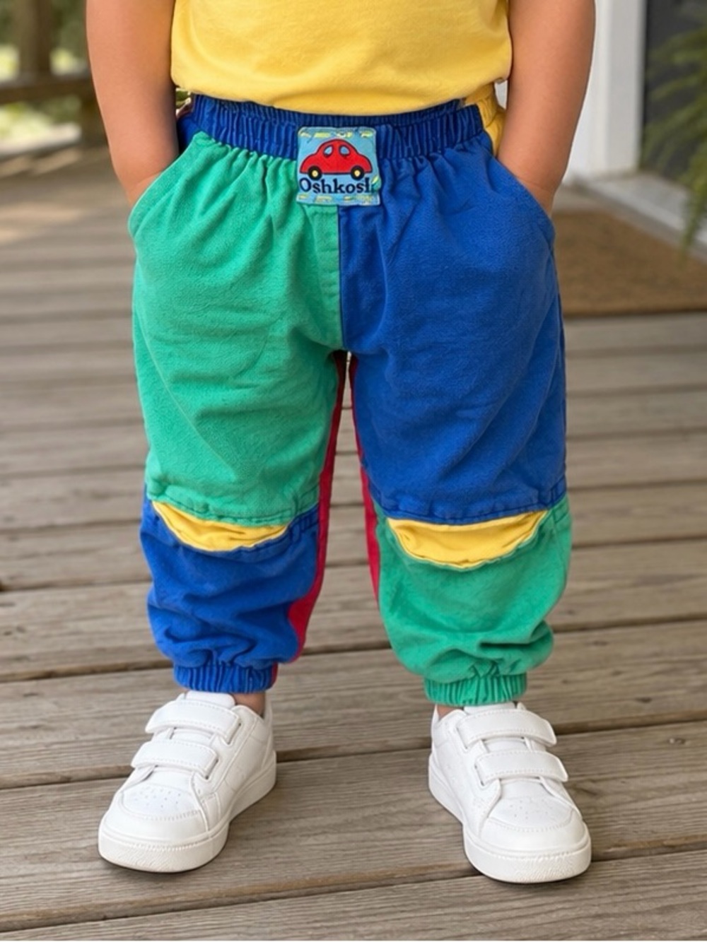 Vintage Osh Kosh 24M Color Block 100% Cotton Peekaboo Knee Pants toddler boy 90s